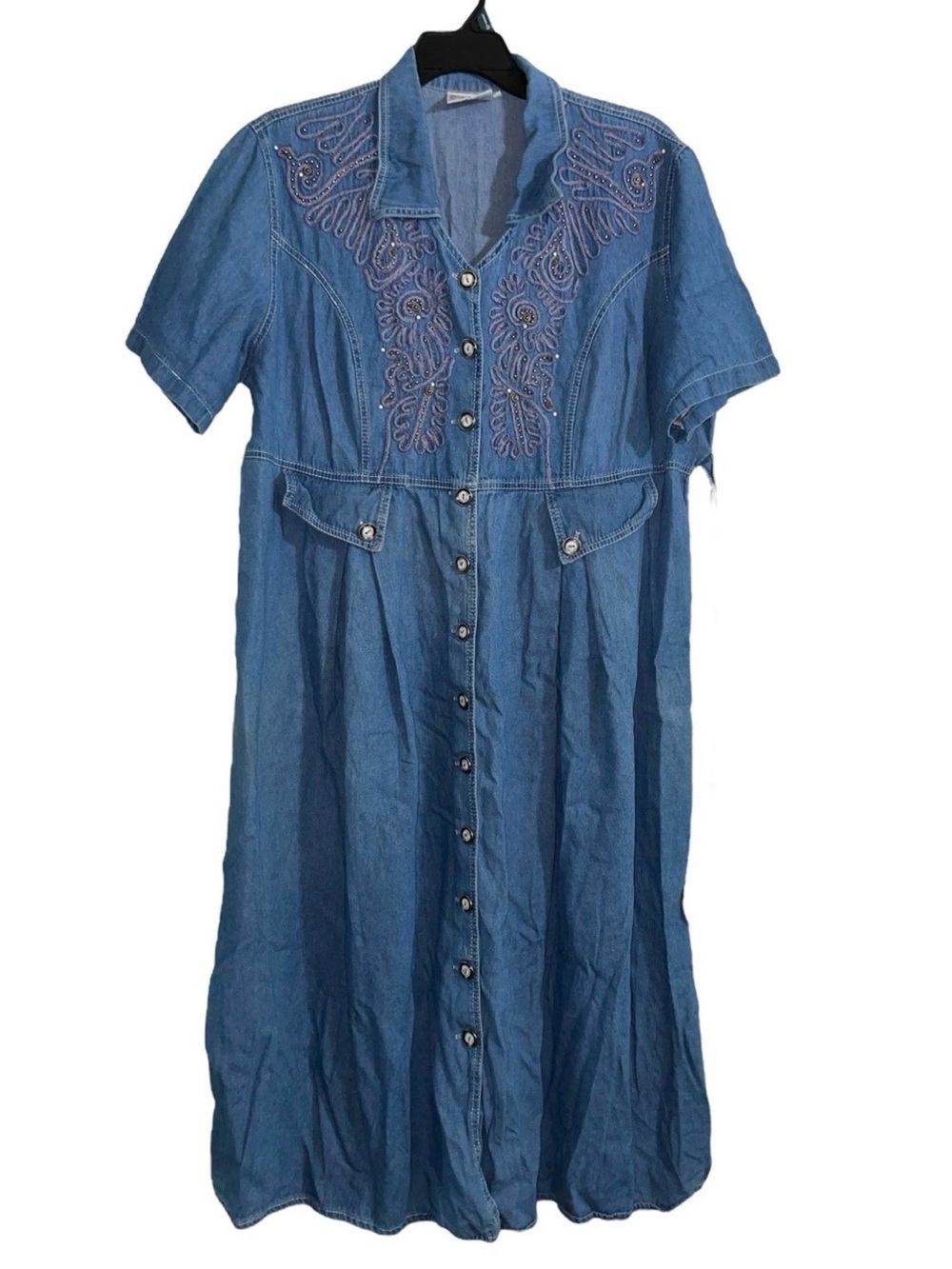 Vintage Monique Fashions Denim Dress Plus Size 2X Embroidery And Beading
